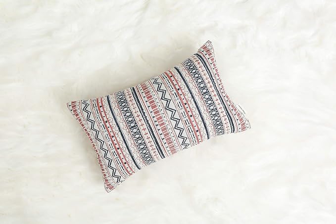 Mika Home Pack of 2 Oblong Pillow Covers, Striped,12x20 Inches, Navy Pink | Lumbar Pillow Cases for Sofa Couch Living Room, Bohemian Striped Geometric Pattern