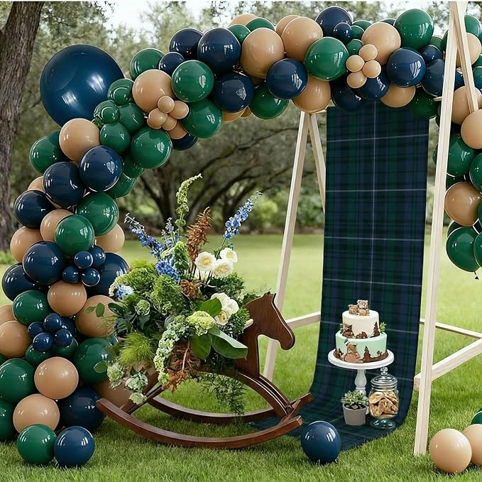 Gilprop 6 Pcs 72 x 13'' Tartan Plaid Table Runner Blue and Green | Vintage Bear Babyshower Birthday Party Dining Decor, Checkered Cloth for Home Kitchen Farmhouse, Reusable Fabric Sets