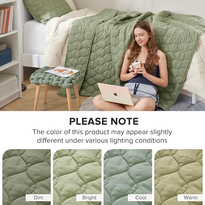 Comfort Spaces Kienna Twin Quilt Bedding Set 2P, 66"x 90" Olive Green Ogee | Soft Cozy Lightweight Summer Twin XL Coverlet for College Dorm, Quilted Extra Layer, Modern Casual Bedroom Decor, OEKO-TEX