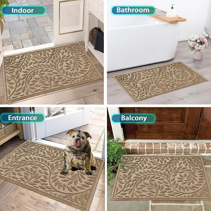 Bulijojo Front Door Mat Entrance,Durable Heavy Duty Welcome Mat,Thick Absorbent Natural Rubber Non Slip Mat,Sturdy Entryway Beige 17"x30"
