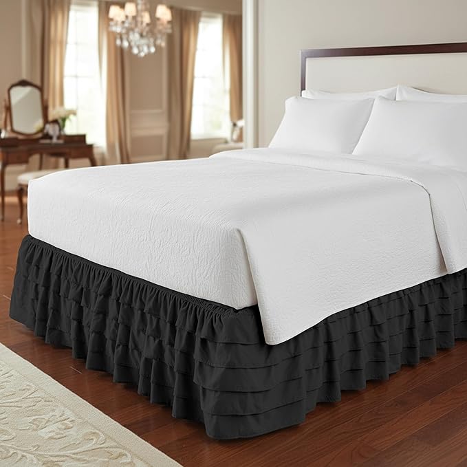 Elegant Comfort Luxurious Premium Quality 1500 Premier Wrinkle and Fade Resistant Hotel Quality Microfiber Multi-Ruffle Bed Skirt - 15inch Drop, Twin, Black