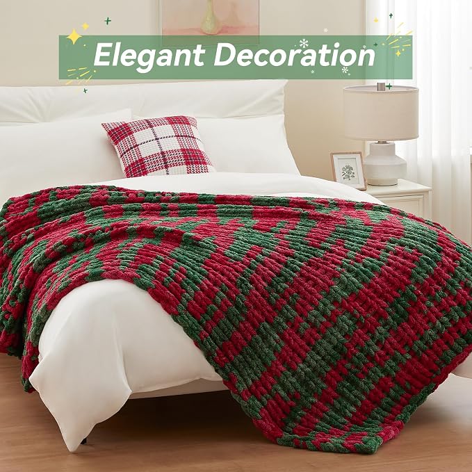 Negwoo Chunky Knit Throw Blanket, Knitted Throw Chenille Yarn, 40"*50" | Soft Thick Cable Knitted Blankets, Handmade Big Thick Blanket, Machine Washable Cute Comfy Blanket for Home Decor, X stripe