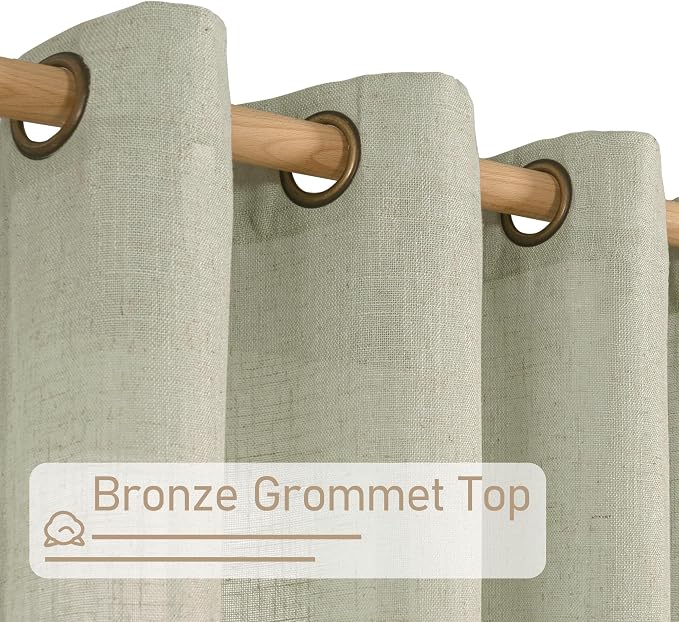 Linen Sheer Curtains for Living Room 84 Inch Length 2 Panels Set | Sage Grey, Light Filtering, Curtains for Bedroom, Neutral Rustic, Farmhouse Boho Panels, Bronze Grommet, 52 x 84 Inch