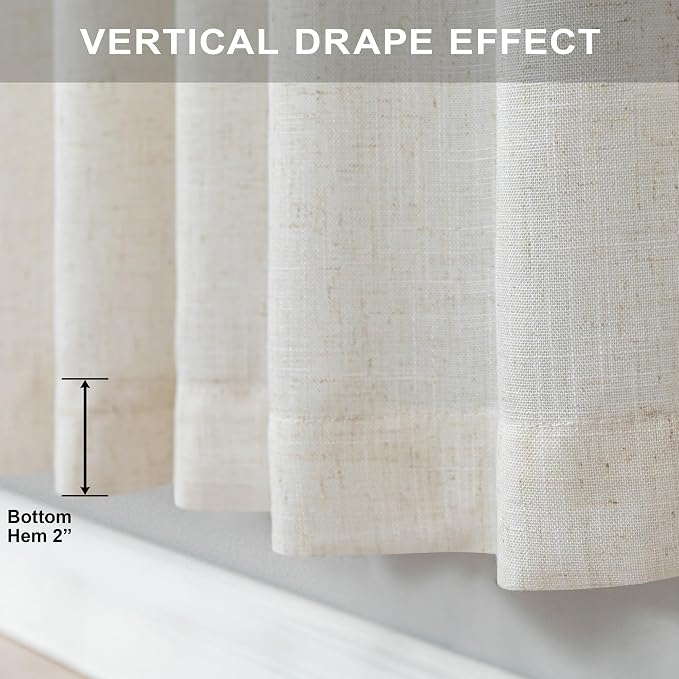 Cream White Linen Curtains 42 Inch Wide for Living Room Guest 84 In Long 2 Panel Semi Sheer Window Treatment Pole Pocket Back Tab Ivory Pinch Pleated Look Curtain for Bedroom Beach House 42x84 Length