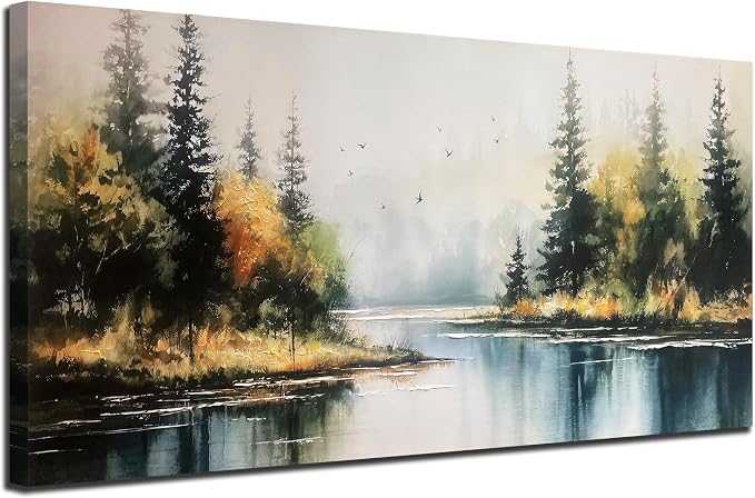 Arjun Forest Wall Art Canvas Landsacape Lake Painting Wall Decor 40"x20" | Wall Art for Living Room Bedroom, Textured Framed Large Picture Scenery Artwork Dining Room Kitchen Hallway Home Office