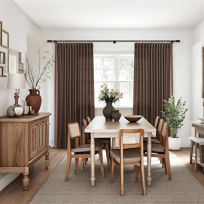 Jowels Coffee Linen Curtains 108 Inch Long 2 Panels for Living Room | Brown Light Filtering Semi Sheer Curtain,Back Tab Pocket Pleated Look,Farmhouse Textured Privacy Drapes for Bedroom Window