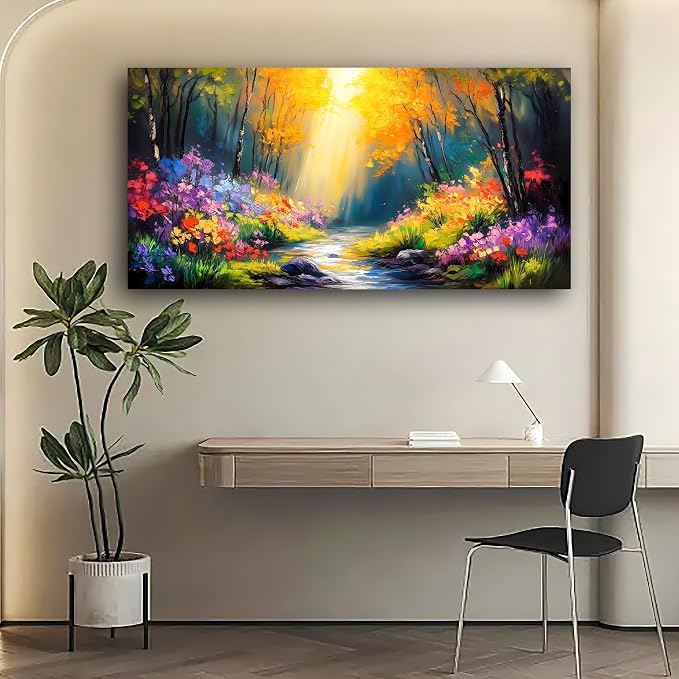 Abstract Wall Art Canvas Print Forest Landscape Painting Bathroom Decorative Paintings Modern Style Living Room Bedroom Office Home Decorations Nature Landscape Artwork 20x40 inches