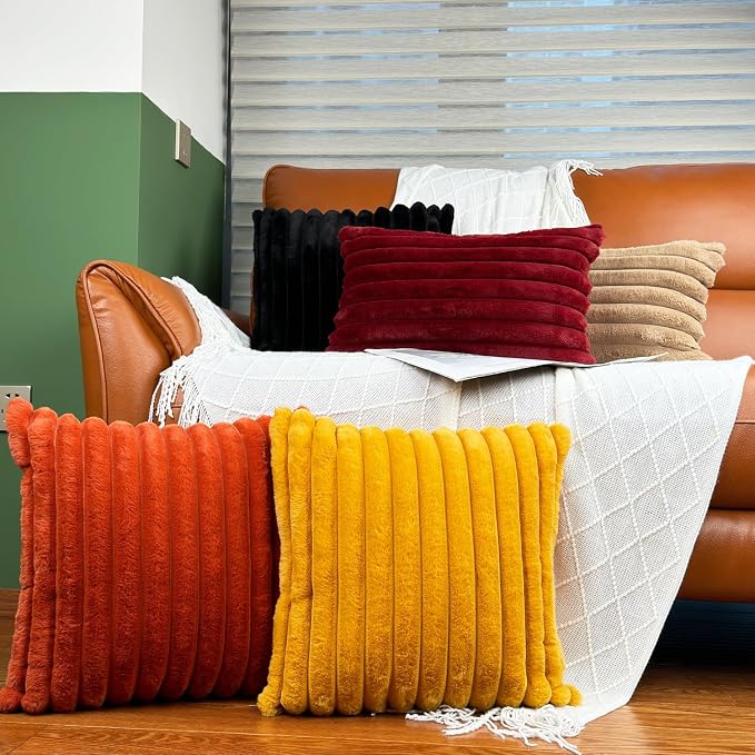 COTEY 20x20 Decorative Faux Fur Throw Pillow Covers Set of 2- Burnt Orange