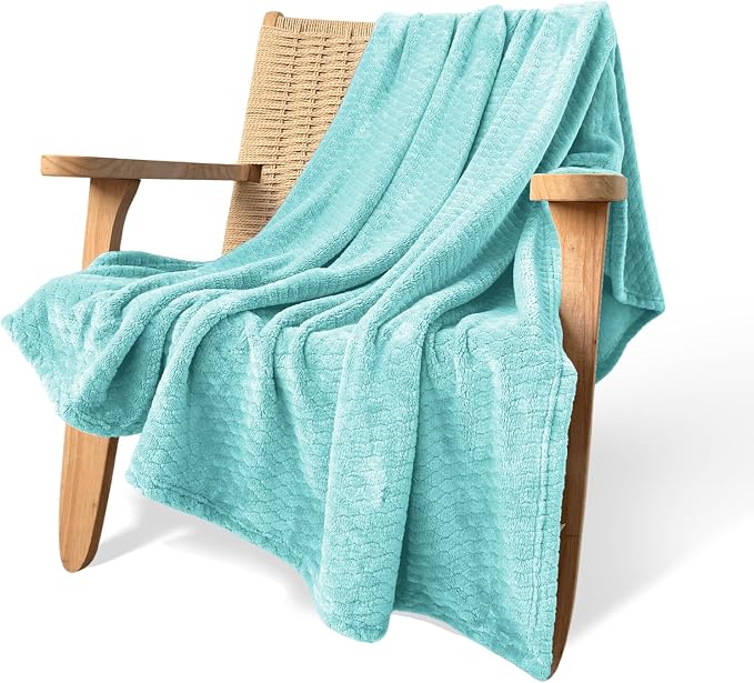 Hoomly Soft Mint Throw Blanket 60x80 Breathable Fleece for AC Rooms | 300GSM Flannel Feel, Single Layer 3D Jacquard, Sofa Bed Office Car Travel, Fresh Pastel Decor, Low Shed, Machine Washable