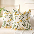 Embroidered Floral Throw Pillow Covers Summer Decorative Couch Pillow Covers Farmhouse Green Floral Tufted Pillow Covers 20x20 Square Cushion Cases Set of 2 for Living Room Couch Sofa Bed Home Decor