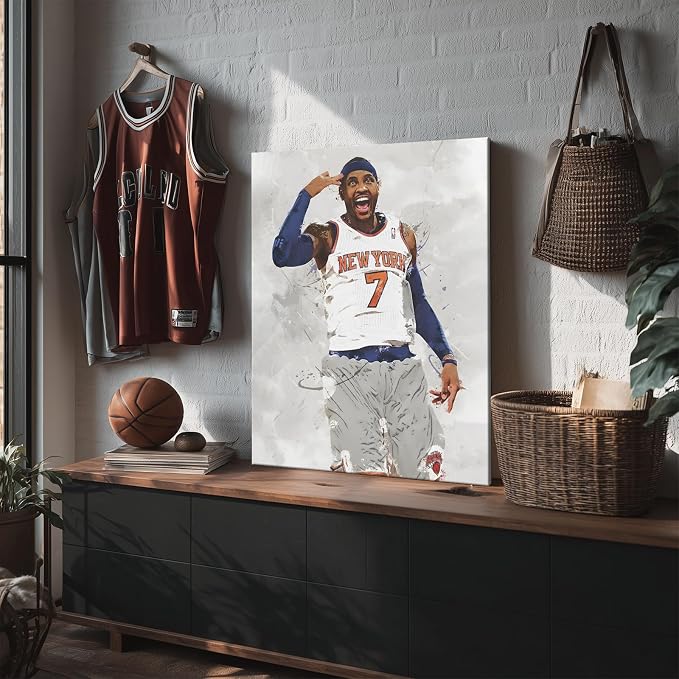 Carmelo Anthony Basketball Canvas Wall Art, Sports Player Poster, 16x20 | Abstract splash ink athletic artwork, motivational sports wall decor for teen boys room, bedroom, living room, gym or office