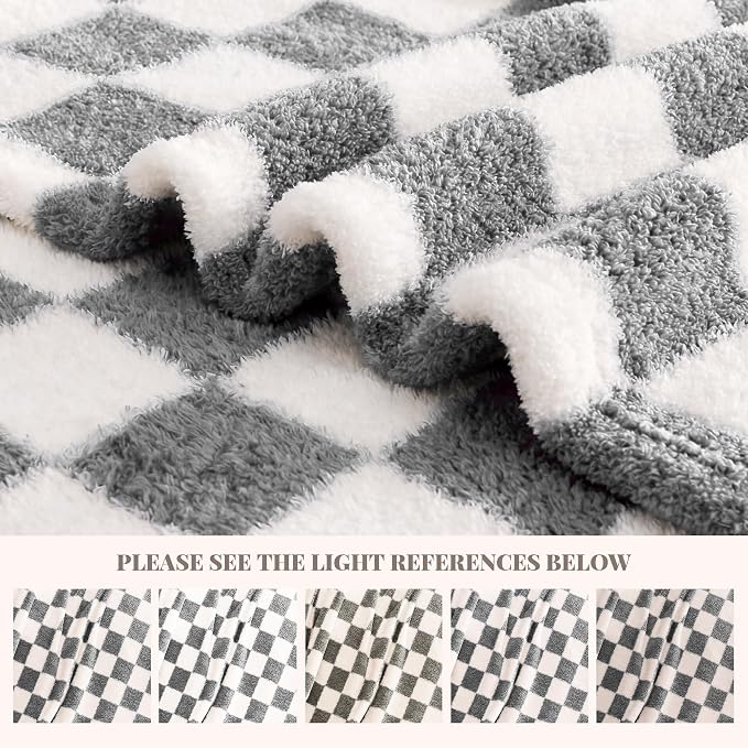 Gray Checkered Twin Size Blanket, Soft Plush Microfiber Fleece Blanket for Couch Sofa Bed, Cozy Decorative Home Blanket, All Season, 60x80 Inches