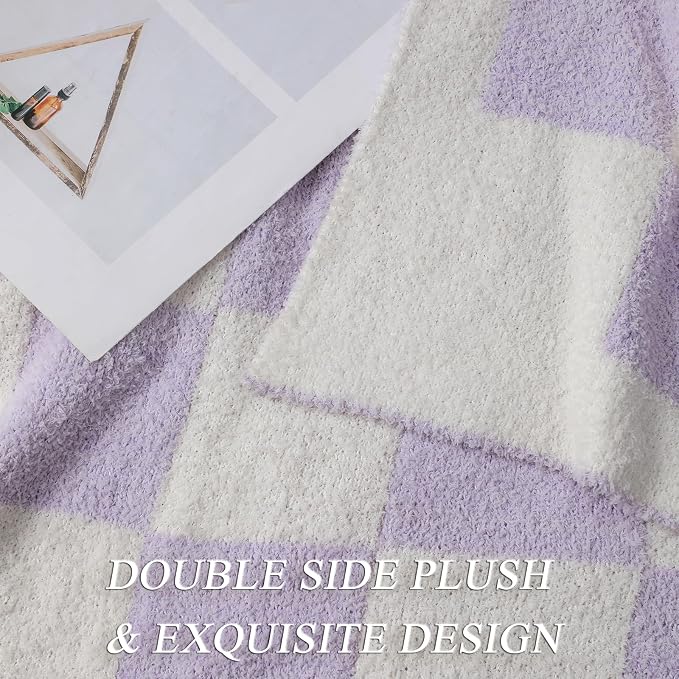 bearberry Soft Plush Throw Blanket for Couch, Cozy Warm & Lightweight | Knitted Fluffy Checkered Comfort Home Decor Gift for Women Mom Her, Sofa Chair Bed, 60x80in, Purple