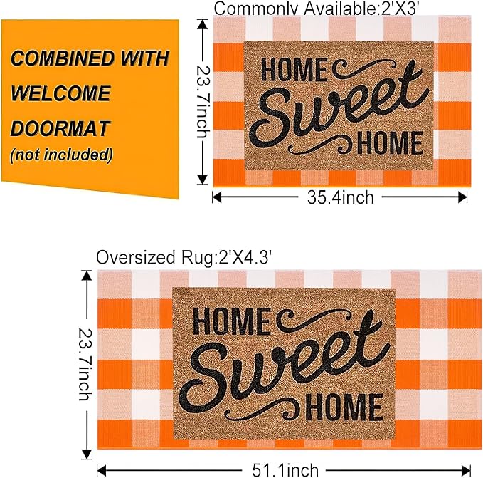 Fall Door Mat Outdoor 24''x35''Orange and White Outdoor Porch Rug Cotton Woven Washable Layered Doormat for Halloween Door Mat,Kitchen,Farmhouse,Entryway