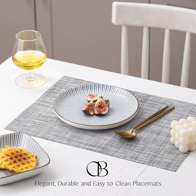 Placemats Set of 8 - Easy Clean Woven Vinyl Placemats for Dining Table, Indoor/Outdoor Place Mats, Washable PVC Table Mats（Gray）