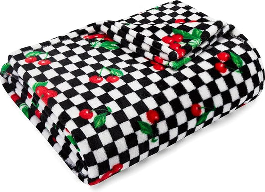 Betsey Johnson - Oversized Throw Blanket 50x70, Ultra-Soft Plush Bedding for Couch or Bed, Cozy & Lightweight, Soft Blanket with Cherry Checker Print (Red)