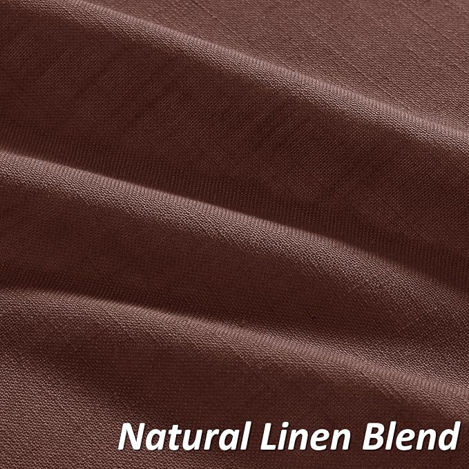 Rustic Brown Linen Curtains 96 Inches Long 2 Panel Set Rod Pocket Semi Sheer Dining Room Cozy Bedroom Decor Cotton Look Country Rustic Farmhouse Boho Curtains 52x96