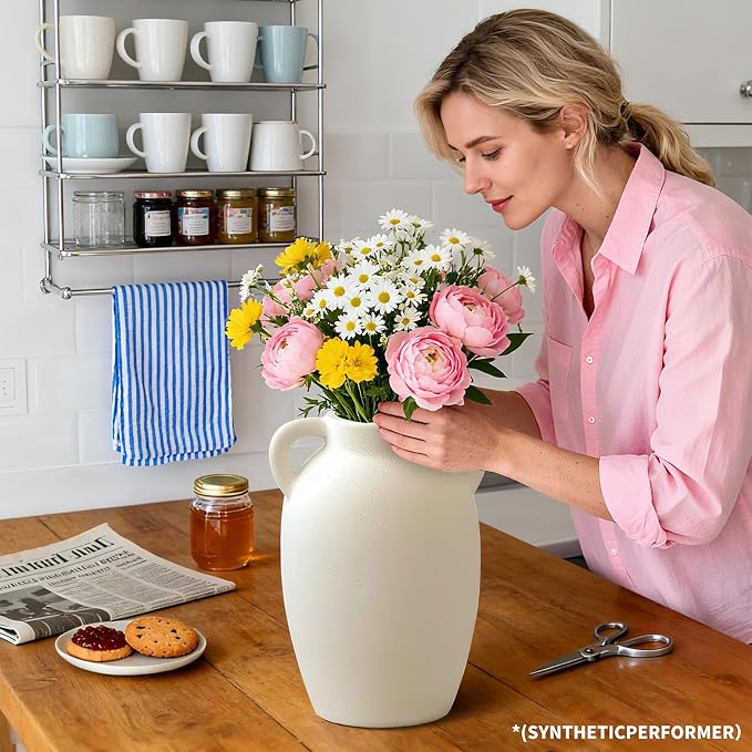 White Ceramic Vase-Boho Decorative Vase,Terracotta Tall Vases Decorative Pottery are Suitable for Decorating Living Rooms,Kitchens,and Bedrooms.
