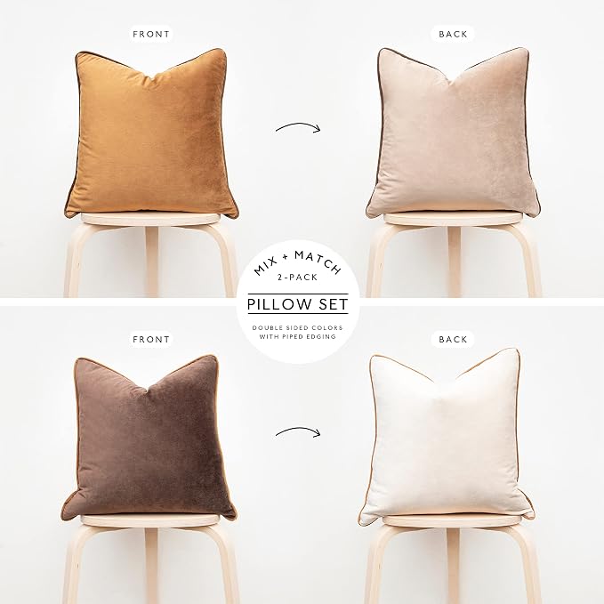 MONDAY MOOSE Decorative Throw Pillow Covers Cushion Cases, Set of 2 Soft Velvet Modern Double-Sided Designs, Mix and Match for Home Decor, Pillow Inserts Not Included (16x16 inch, Brown/Beige)