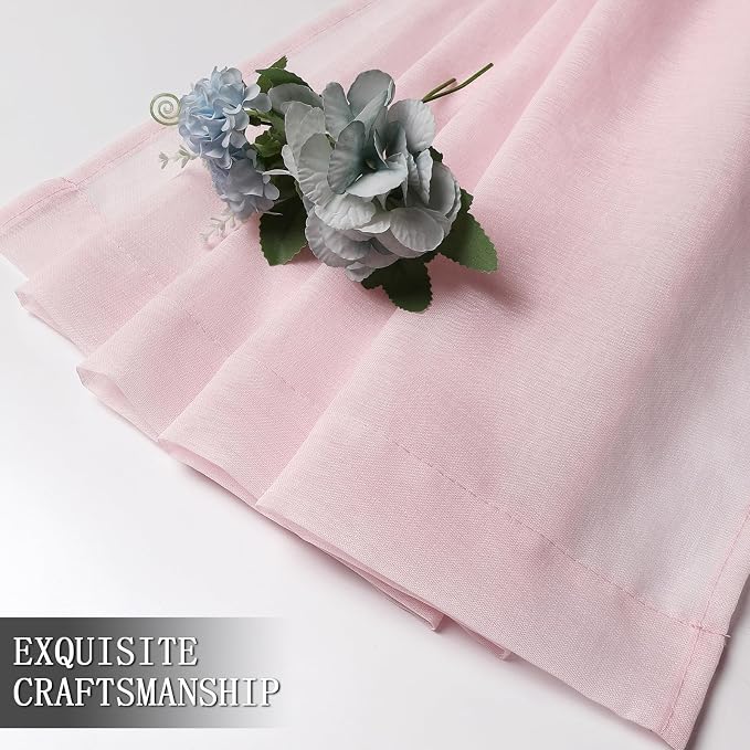 Tollpiz Sheer Tier Curtains Kitchen Linen Textured Half Curtain Sheers Light Filtering Rod Pocket Voile Bathroom Short Curtains for Farmhouse, 25 x 30 inches Long, Pink, Set of 2 Panels