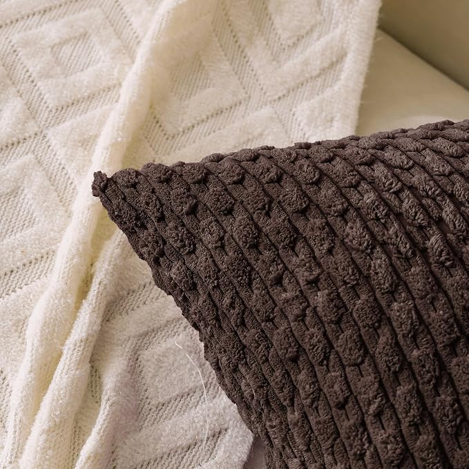 Set of 4 Dark Brown Decorative Throw Pillow Covers 20x20 Inch Corduroy Pillow Covers for Bed Couch Sofa Living Room Soft Square Cushion Cases