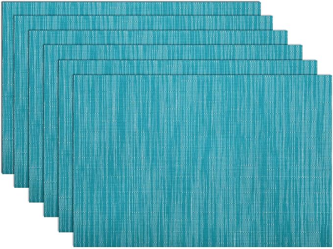 SHACOS Woven Vinyl Placemats Set of 6 Wipe Clean Wasahble Place Mats for Dining Table Heat Resistant Non Slip Table Mats (6, Teal Blue)