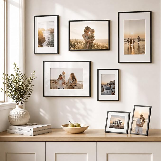 12x16 Picture Frame Black, Aluminum Metal 12 x 16 Frame with Removable Mat, 12 by 16 Black Photo Frame Matted to 9x12 Photo, Real Tempered Glass for Home and Office Gallery Wall, 1 Pack