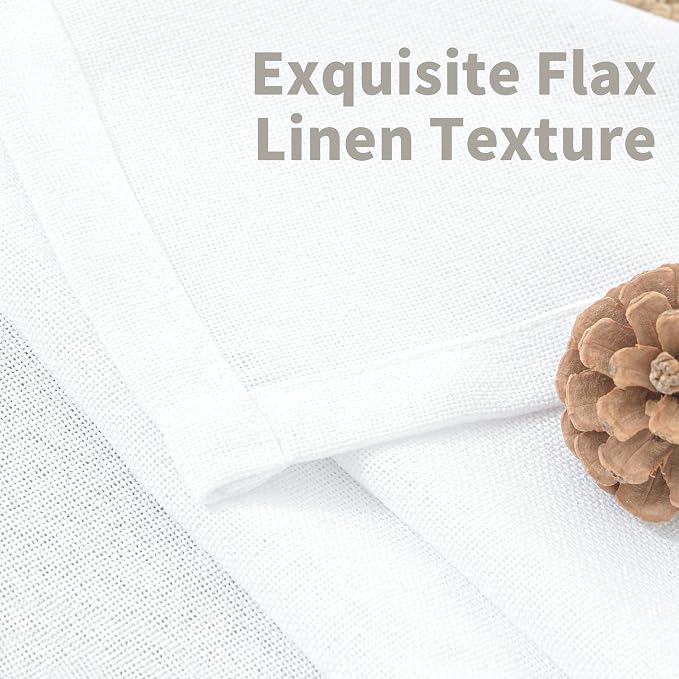 YoungsTex Short White Linen Curtains 45 Inch Length 2 Panels for Window | Semi Sheer Drapes Light Filtering with Rod Pocket Back Tab for Kitchen Bathroom, 42 X 45 Inch