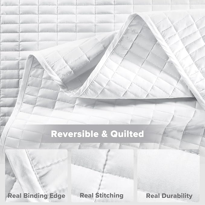 Comfort Spaces Kienna King Quilt Bedding Set 3 Piece, 104"x90" White | Soft Cozy Lightweight Summer Coverlet Cal King, Quilted Bedspreads Extra Layer, Modern Casual Bedroom Decor, OEKO-TEX