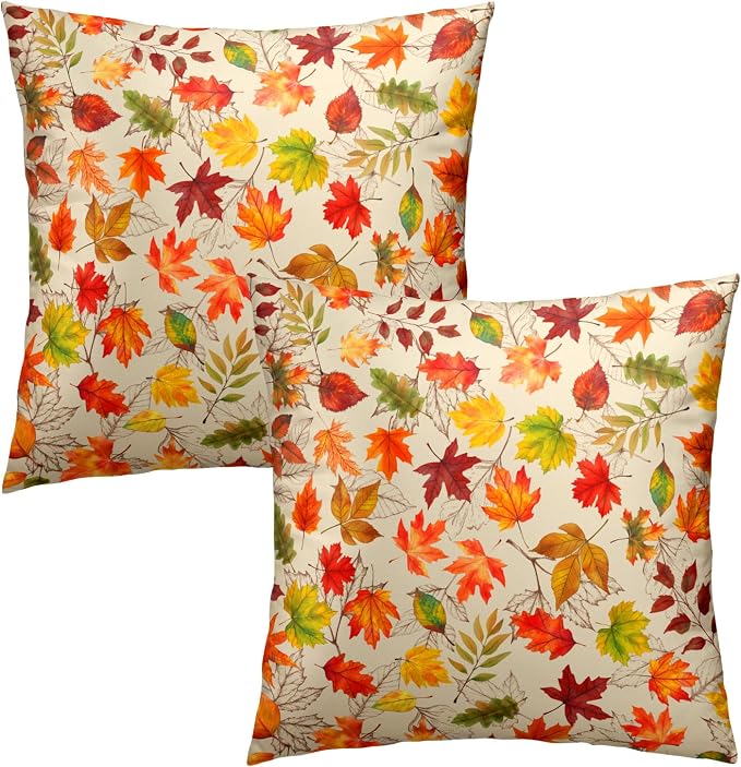 Autumn Leaves Throw Pillow Covers 22x22 inch Set of 2 Fall Maple Leaf Wild Plant Pillow Cases Thanksgiving Seasonal Farmhouse Outdoor Decor Cushion Cover for Home Porch Sofa