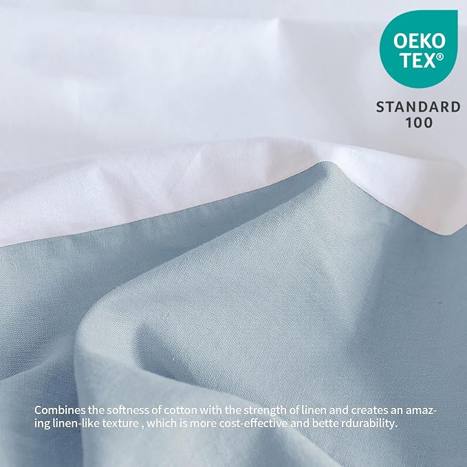 BISELINA French Linen Bed Skirt with Pleated Corner 14-Inch Tailored Drop Natural Flax Cotton Blend Basic Dust Ruffle Soft Cozy Farmhouse Bedding (14" Queen, Basic Dusty Blue)