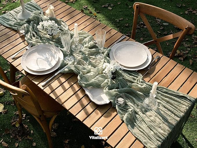 Vitalizart Cheesecloth Table Runner Sage Green 10ft Gauze Boho Rustic | 120 Inches Long Soft Durable Cheese Cloth Table Runner for Wedding Baby Shower Fall Thanskgiving Decoration