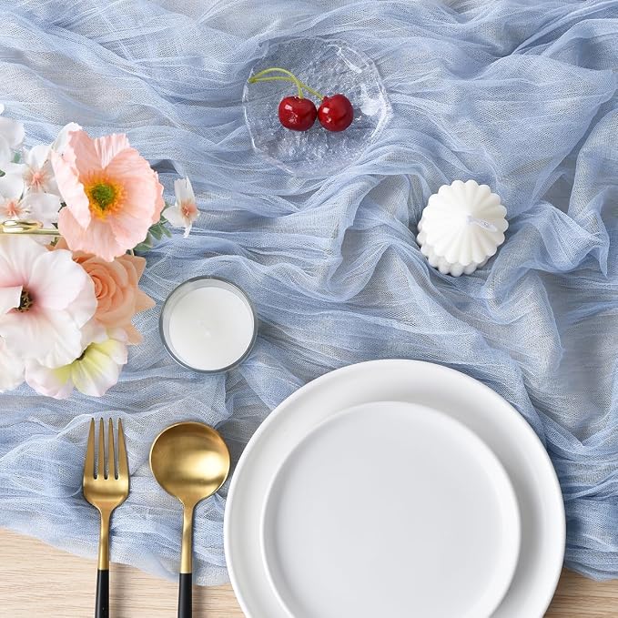 Blue Cheesecloth Table Runner Cheese Cloth Wedding Birthday Party Decor | 10Ft Summer Rustic Boho Gauze Farmhouse Bridal Baby Shower Holiday Dining Tea Party Home Table Decorations 6 Pack