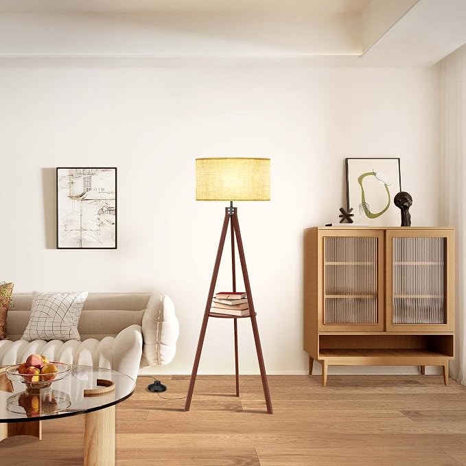 LEPOWER Shelf Floor Lamp Tripod Mid Century Modern Lamps for Living Room
