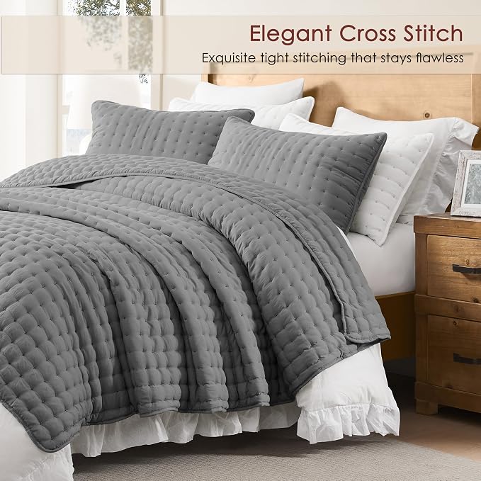 WDCOZY Dark Grey California Cal King Size Quilt Bedding Sets with Pillow Shams, Deep Oversized Lightweight Bedspread Coverlet, Quilted Blanket Thin Comforter Bed Cover, 3 Pieces, 118x106 inches