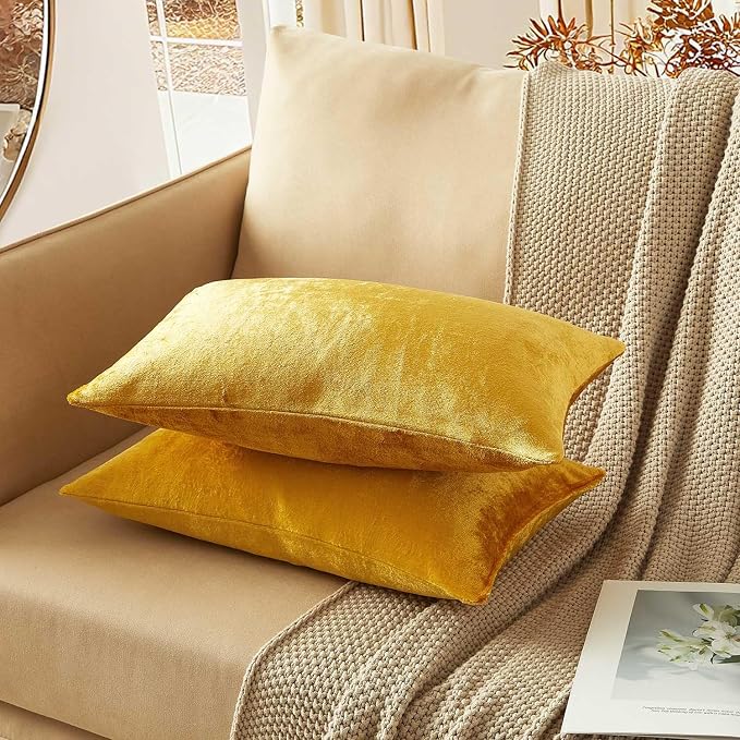 JUSPURBET 16x24 Lumbar Velvet Throw Pillow Covers Set of 2,Golden