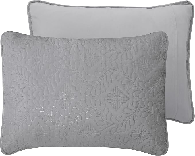 Easy-Going Reversible Quilt Set King, Bedspread with 2 Shams | Olive leaf-Light Gray/Ivory, Lightweight Microfiber Bed Comforter, 1 Quilt + 2 Pillow Shams, All-Season Coverlets