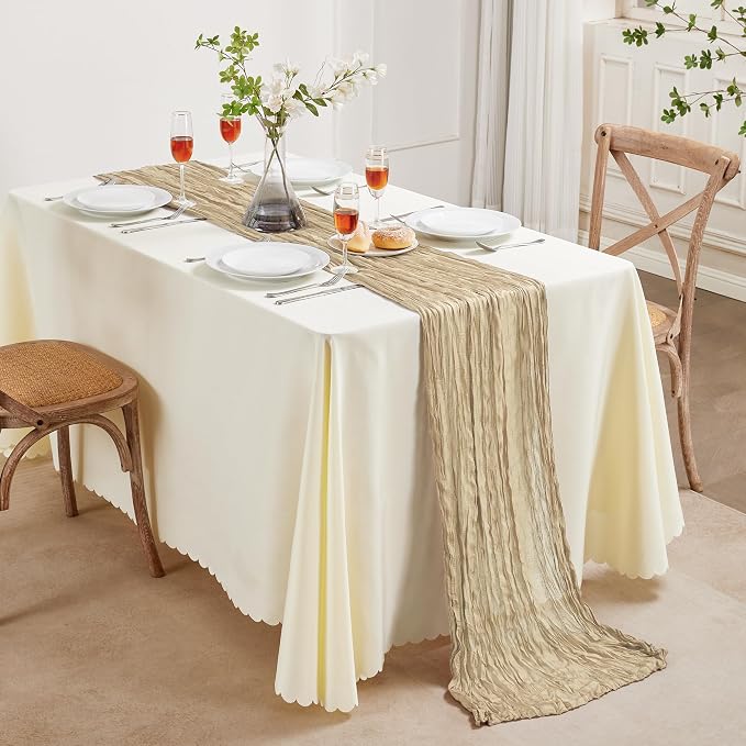 6 Pack Beige Cheesecloth Table Runner 35×120Inch Boho Wedding Home Decor | cheese cloths Sheer Gauze for Fall Wedding Bridal Baby Shower Birthday Party Table Decor Halloween Thanksgiving Christmas