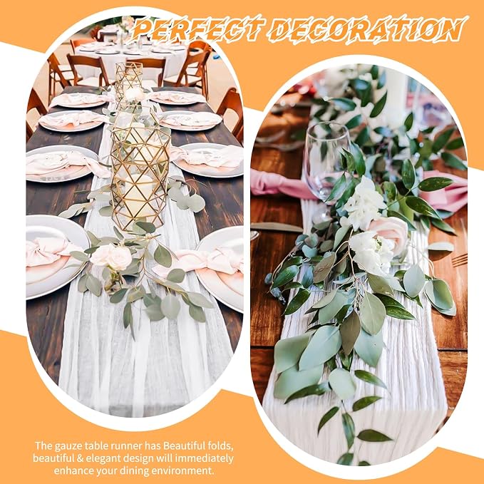 10 Pack White Cheesecloth Table Runner 17x108 Inch Boho Gauze Cheese Cloth Table Runners for Wedding Party Baby Shower Birthday Home Decor