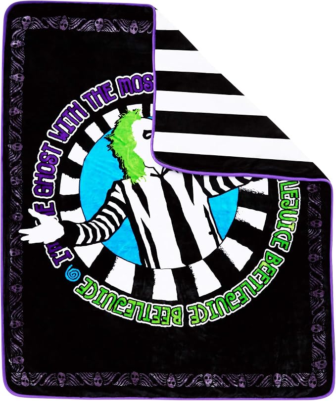 Spirit Halloween Reversible Beetlejuice Fleece Blanket
