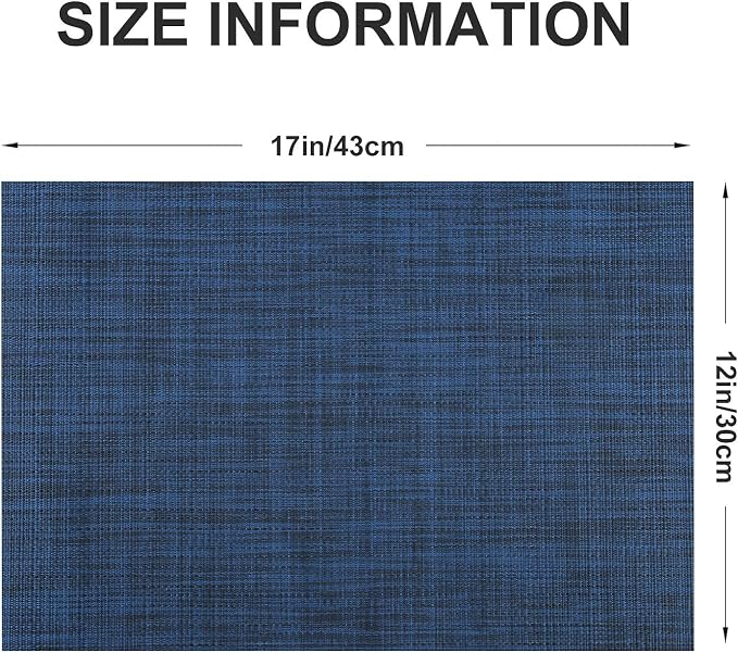 Vinyl Placemats Set of 6, PVC Woven Washable Non-Slip Table Mats, Heat Resistant Wrinkle Free Place Mats for Dining Table, Easy to Clean (6, Navy Blue)