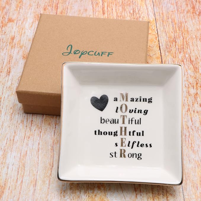 JoycuFF Birthday Gifts for Mom Ring Trinket Dish Tray Jewelry Ring Holder Mother's Day Thanksgiving Day Christmas Gifts for Mom Mama from Daughter or Son