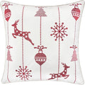 Embroidery White Velvet Throw Pillow Cover, Merry Christmas Series Snow Reindeer Luxury Soft Fuzzy Cozy Warm Slik Gift Square Couch Cushion Pillow Case 20 x 20 Inch, Cover Only
