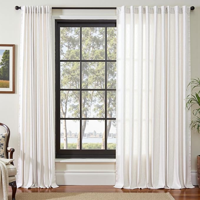 jinchan Linen Curtains Light Filtering Back Tab 84x90 Inch 1 Panel White | Semi Sheer Curtains 90 inch length for Bedroom Living Room, Modern Farmhouse Drapes with Rod Pocket, Natural Boho Curtains
