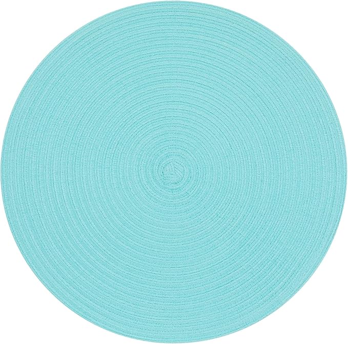 SHACOS Round Placemats Set of 4 Washable 15 inch Round Table Mats Cotton Polyester Woven Braided Place Mats for Dining Table Wedding Party Decor (Aqua, 4)