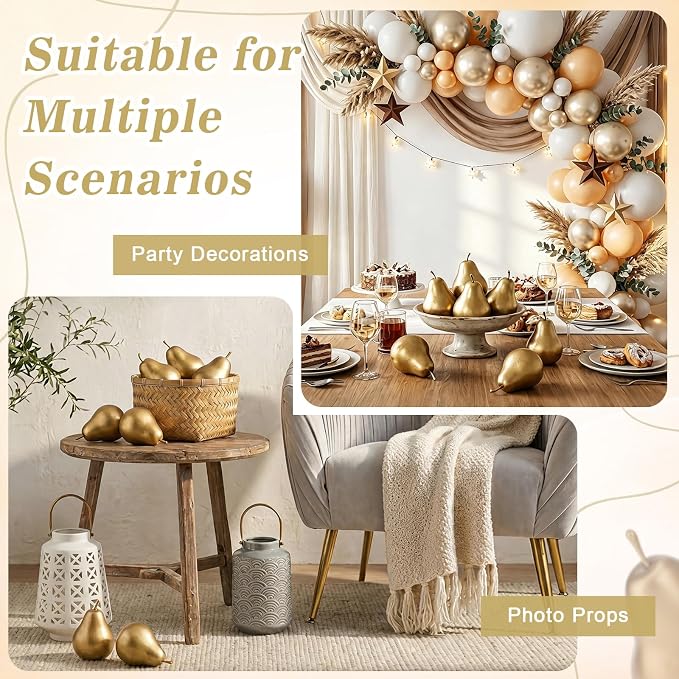 6 PCS Gold Fake Pears, Lifelike Artificial Fruit Decor