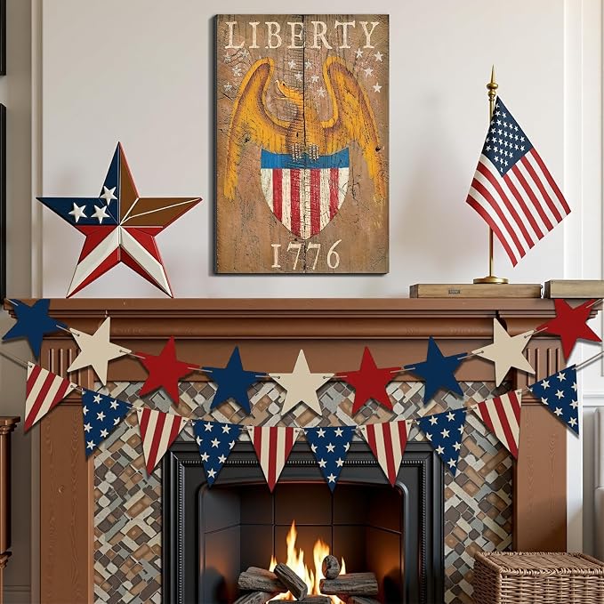 Framed Liberty 1776 Bald Eagle Wall Art, Patriotic Vintage Canvas Art Pictures, USA Flag Wall Decor, Made in USA Ready to Hang for Office Man Cave