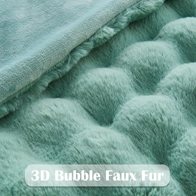 NEWCOSPLAY Faux Fur Thick Bubble Throw Blanket for Couch, Green, 50"x60" | Luxury Fluffy Thick Warm Bubble Blanket for Couch Sofa Bed 1000GSM, Soft Plush Cozy Decorative Throw, Gift for Women Men