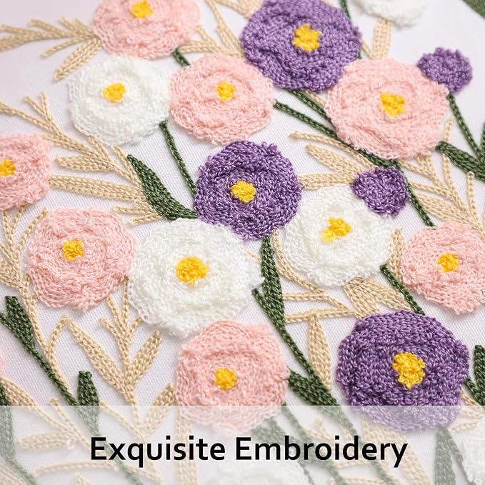Embroidered Throw Pillow Covers 18x18 Pack of 2 Floral Pillow Covers Farmhouse Pillowcases Outdoor Garden Cushion Case Summer Decorations for Home (Purple and Pink Flower)