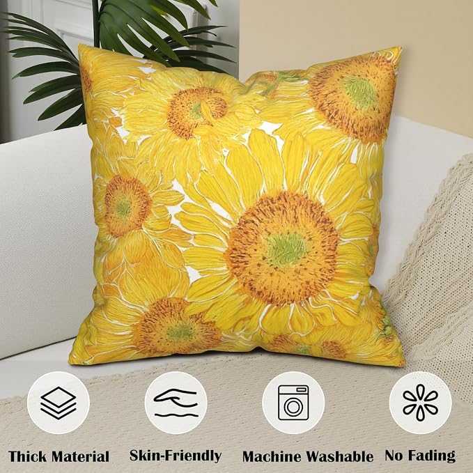 Sunflower Pillow Covers Floral Throw Pillow Covers 24x24 Yellow Pillow Case Flowers Double Sided Printing Cushion Case for Living Room Couch Sofa Set of 2